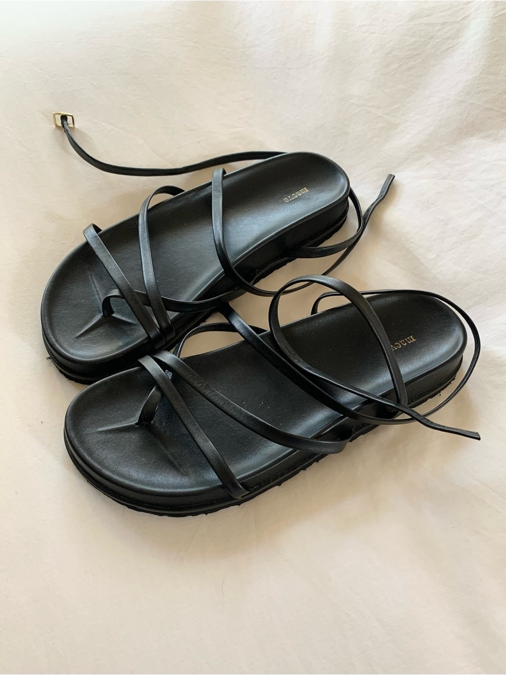 Anthropologie Black Leather Strapy Sandals - 8